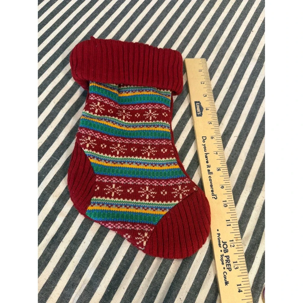 Vintage Style Fair Isle Knit Christmas Stocking Red Multicolor Snowflake Pattern